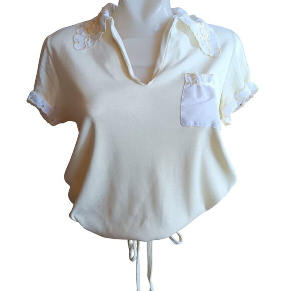 Medium True Vintage Embroidered Collar Drawstring Waist Kelly Park Top Blouse - Picture 2 of 9